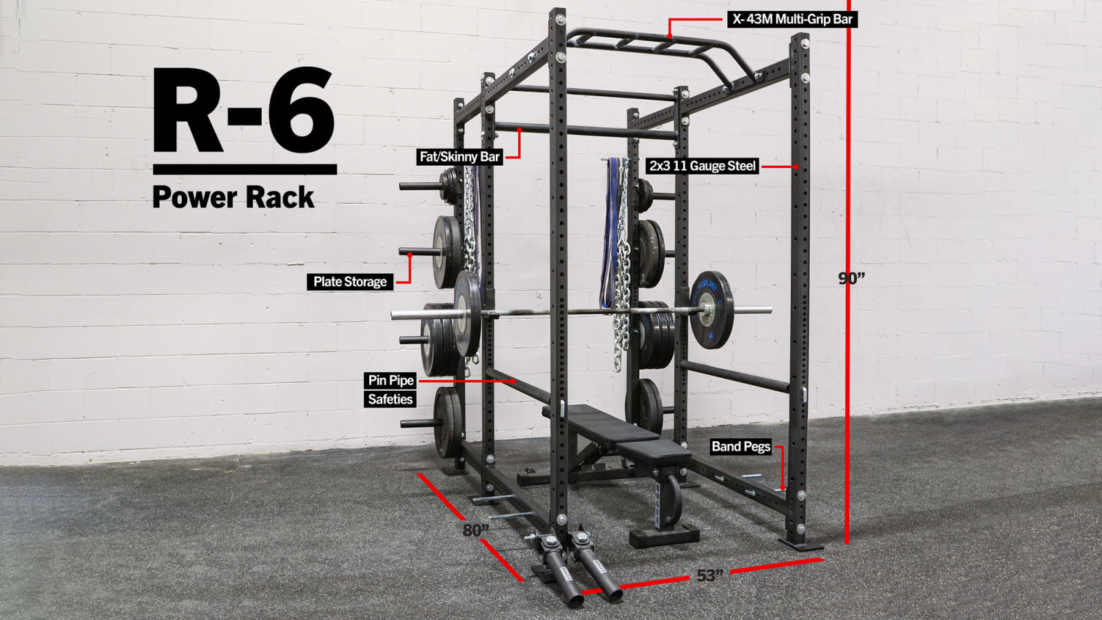 Rogue R-6 Power Rack - Weight Training - Extra Plate Storage